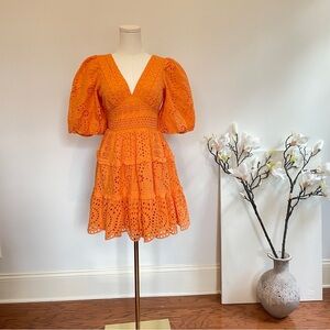 Cynthia Rowley Eyelet Tiered Mini Dress Sz 2 Puff Sleeve Vacation Resort NWT
